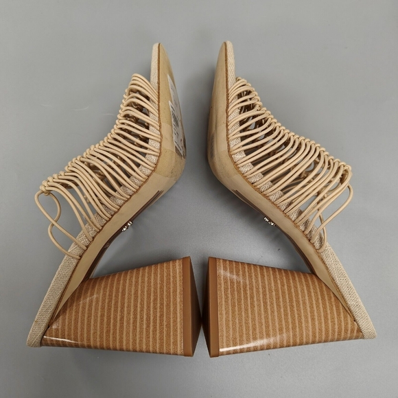 $140 SAM EDELMAN Laurette Block Heels Sandals Strappy Woven Elastic Almond 8.5 - Picture 7 of 10